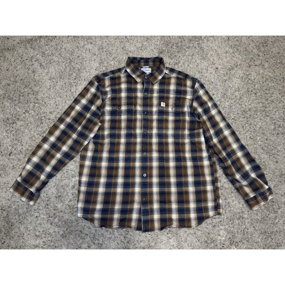 CARHARTT Original Fit Thick Button Flannel Long Sleeve Pockets Plaid Brown XL - Picture 1 of 11